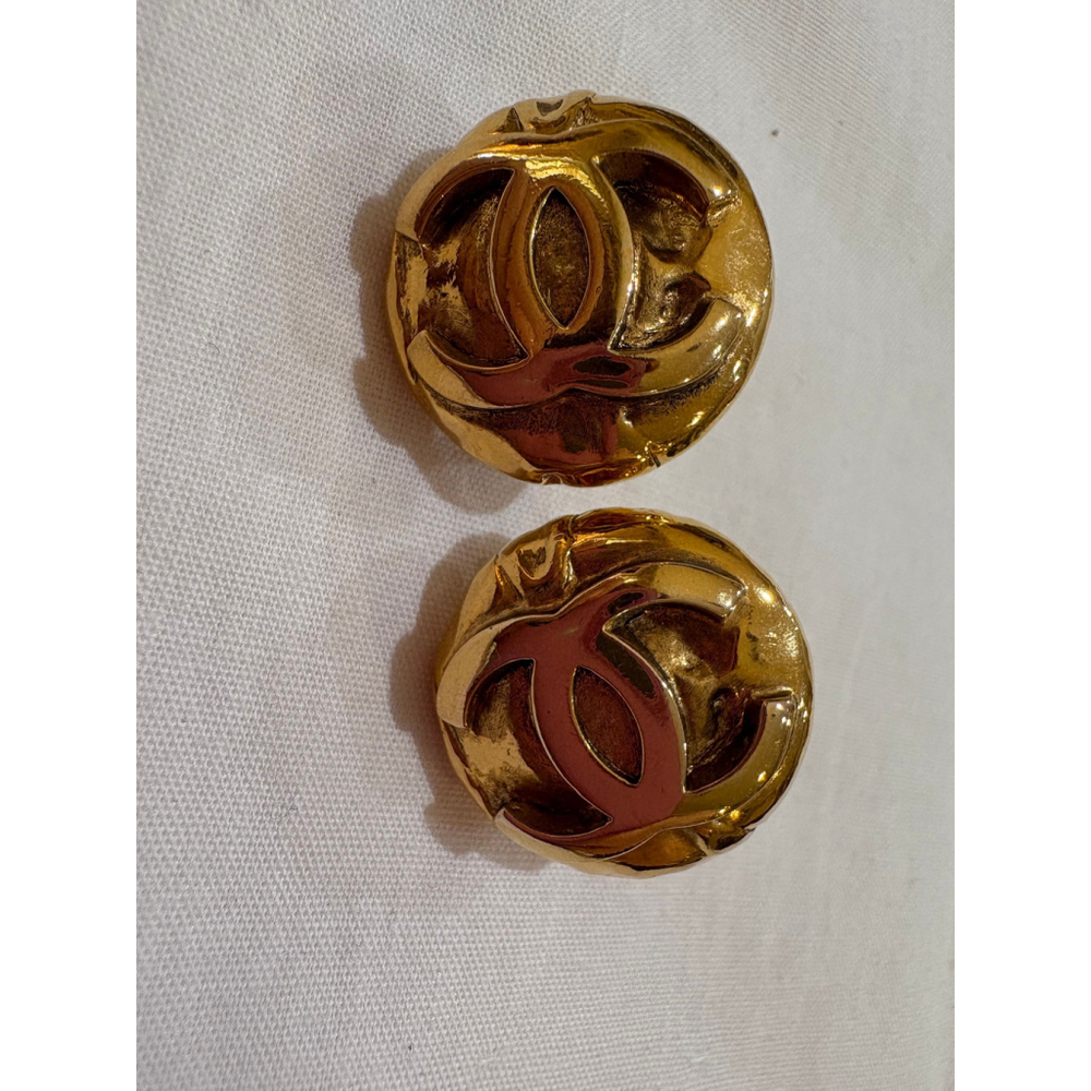 Chanel CC Gold-Tone Round Clip-on Earrings